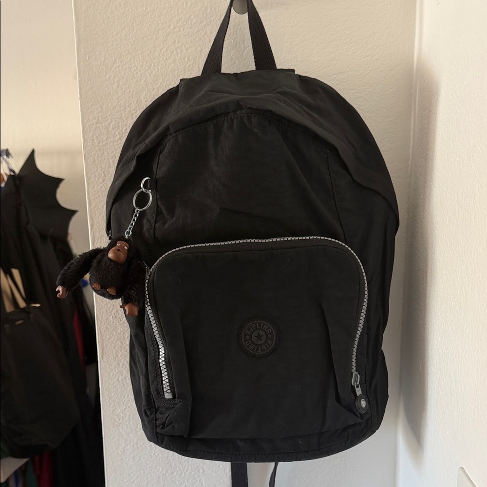 Kipling Black Backpack With Monkey Keychain - image 1